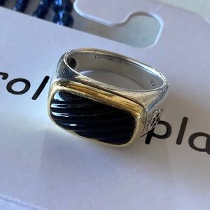 David Yurman Black Onyx and 18K Gold Ring 9